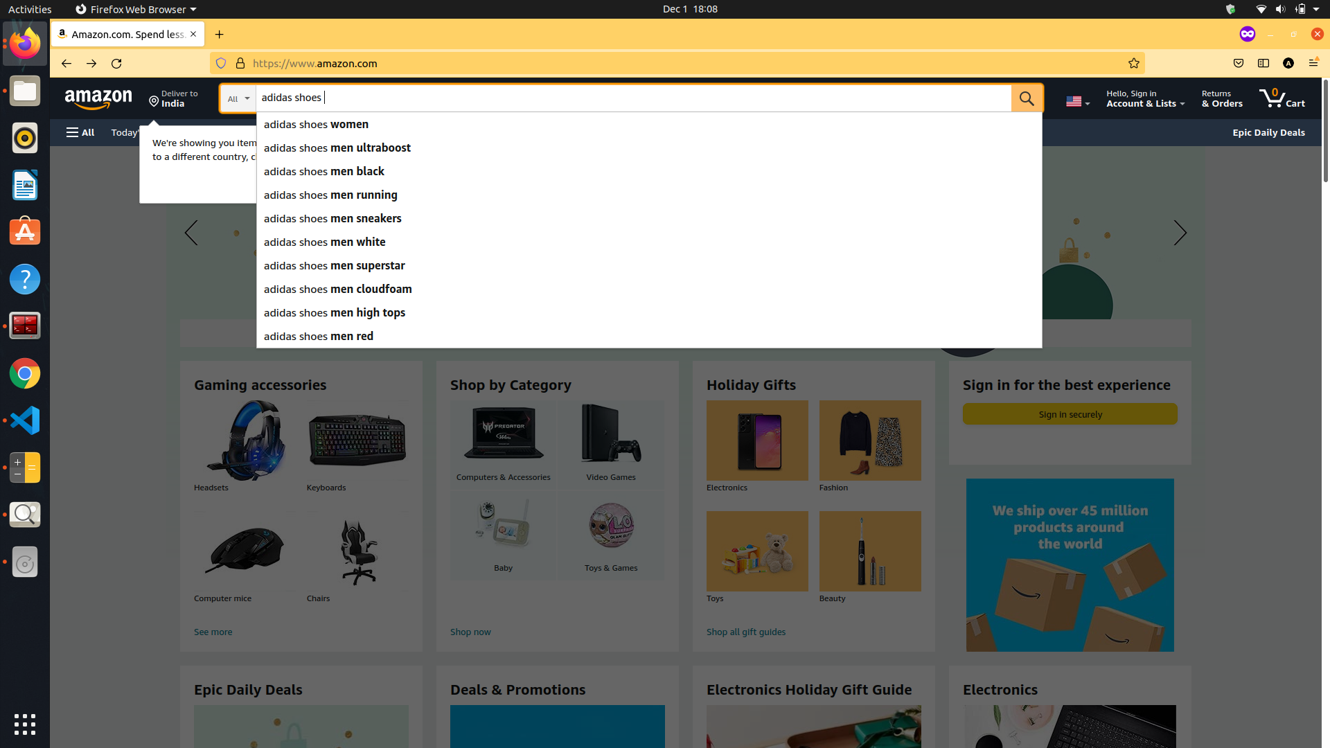 Screenshot: Search for a specific brand on Amazon's search