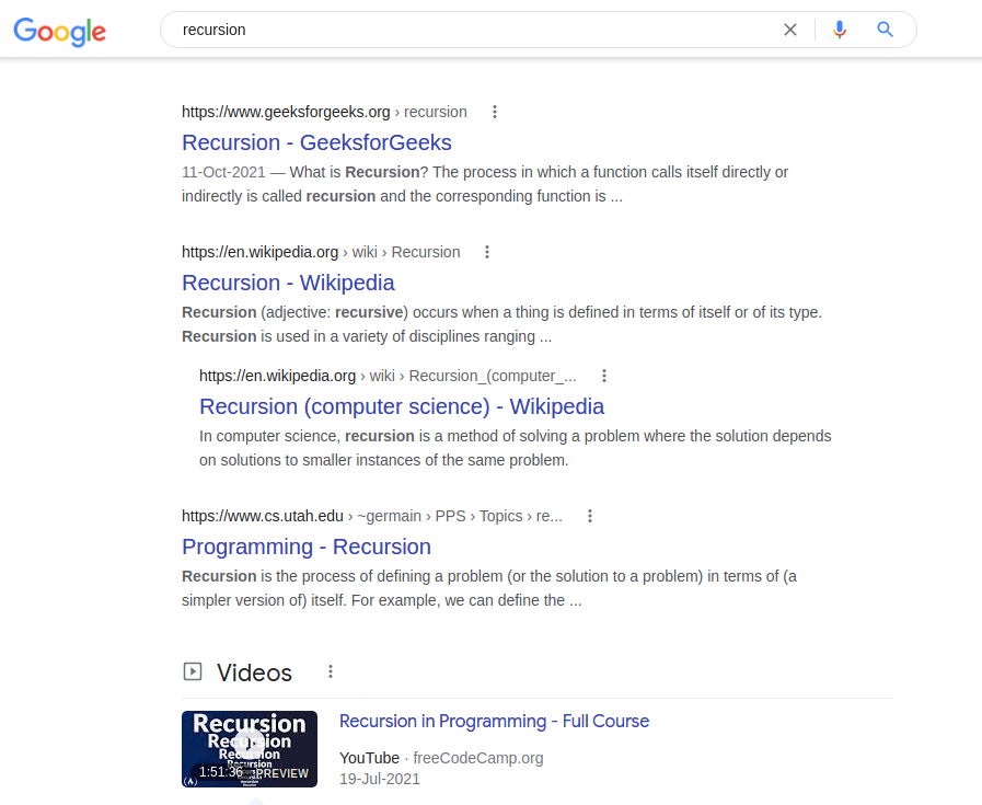 Screenshot of a typical google search results