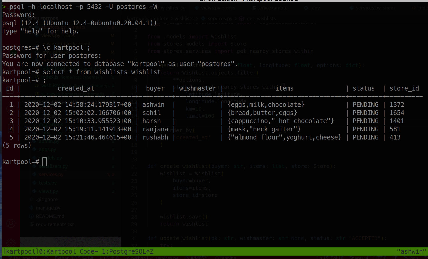Screenshot of my psql terminal